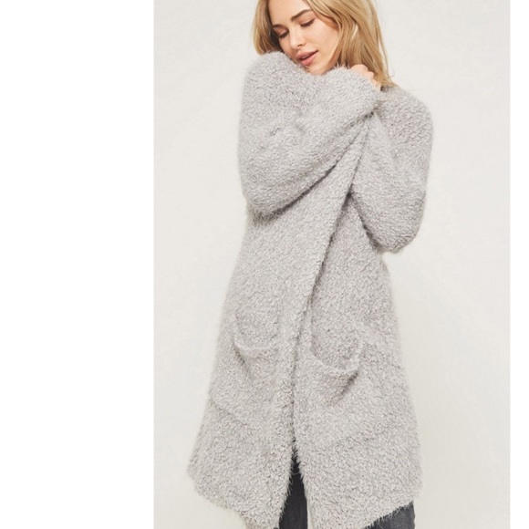 Grey popcorn knit ultra soft fuzzy cardigan - Picture 2 of 8